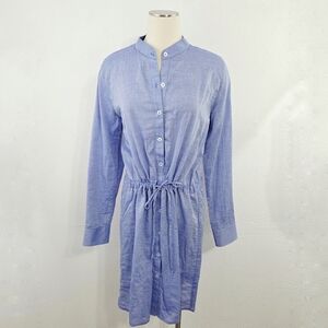 Alicia Bell Blue Chambray Shirt Dress Collarless Button Down Size Large